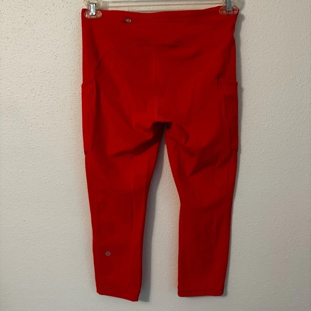 Lululemon Crop With Pockets Orange Women’s Leggings Sz 8 Yoga Pilates Casual - Picture 4 of 11